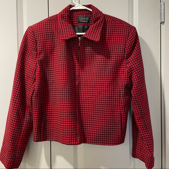 David N Petites Women’s Full Zip Houndstooth Jacket Lined Two Side Front Pockets - Picture 5 of 6